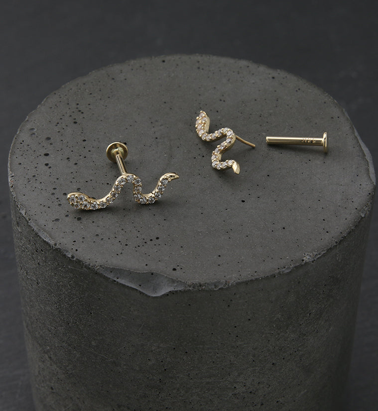 14kt White Gold Point CZ Threadless Labret