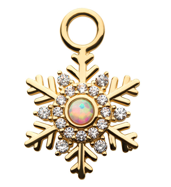 14kt Gold Snowflake White Opalite And Clear CZ Charm
