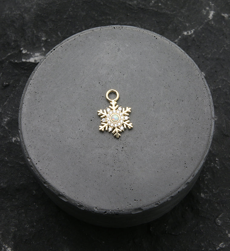 14kt Gold Snowflake White Opalite And Clear CZ Charm