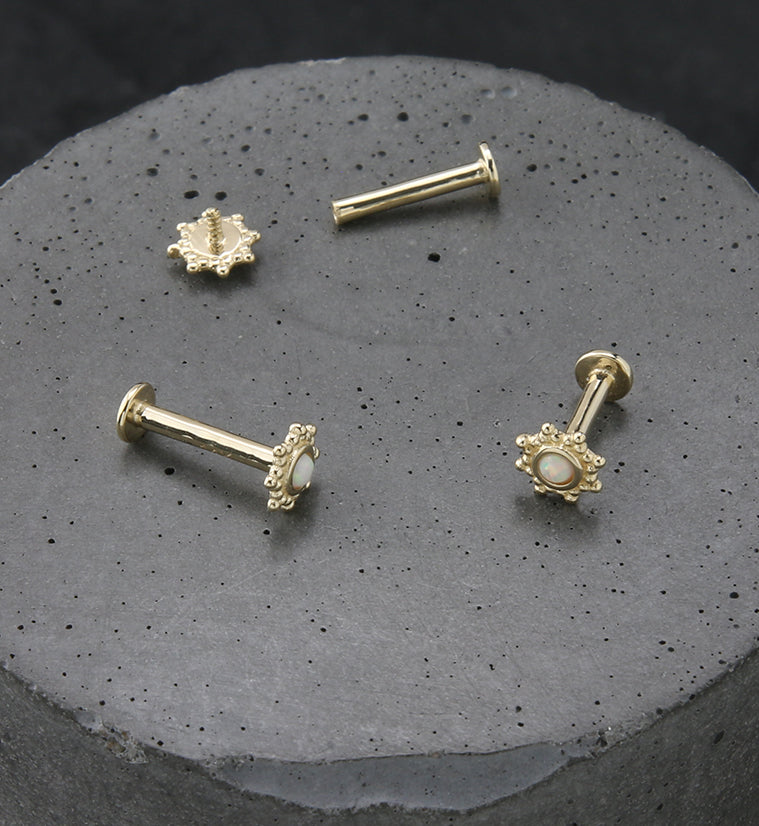 14kt Gold Solar White Opalite Internally Threaded Labret