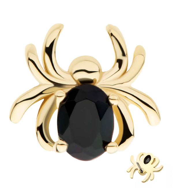 14kt Gold Spider Oval Black CZ Threadless Top