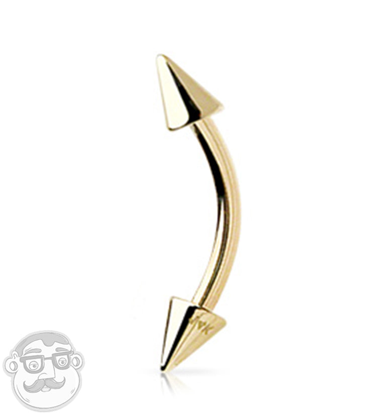 Spiked 14Kt Gold Curved Barbell