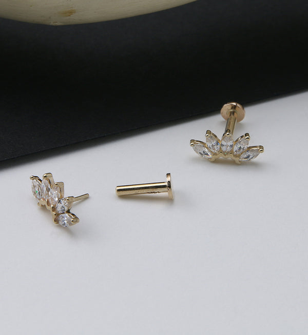 14kt Gold Spiked Oval CZ Threadless Labret