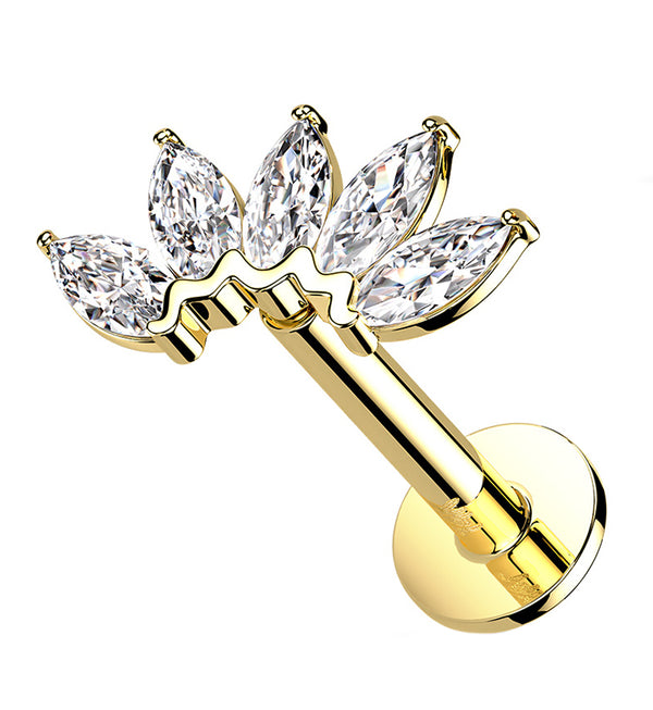 14kt Gold Spiked Oval CZ Threadless Labret