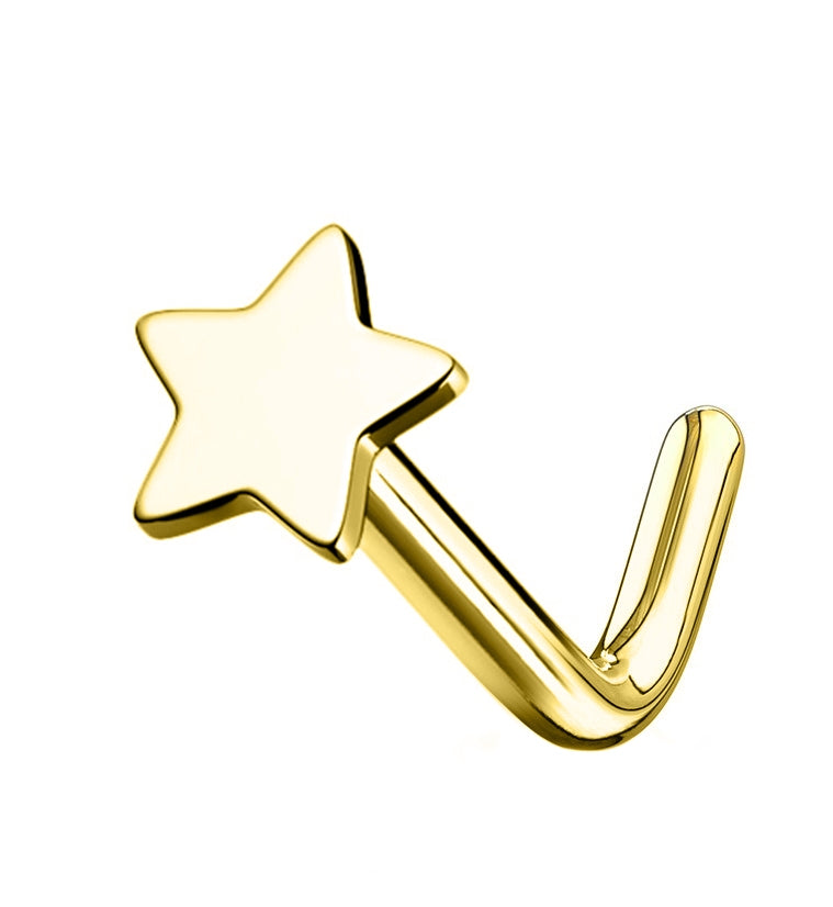 20G 14kt Gold Star L Shaped Nose Ring