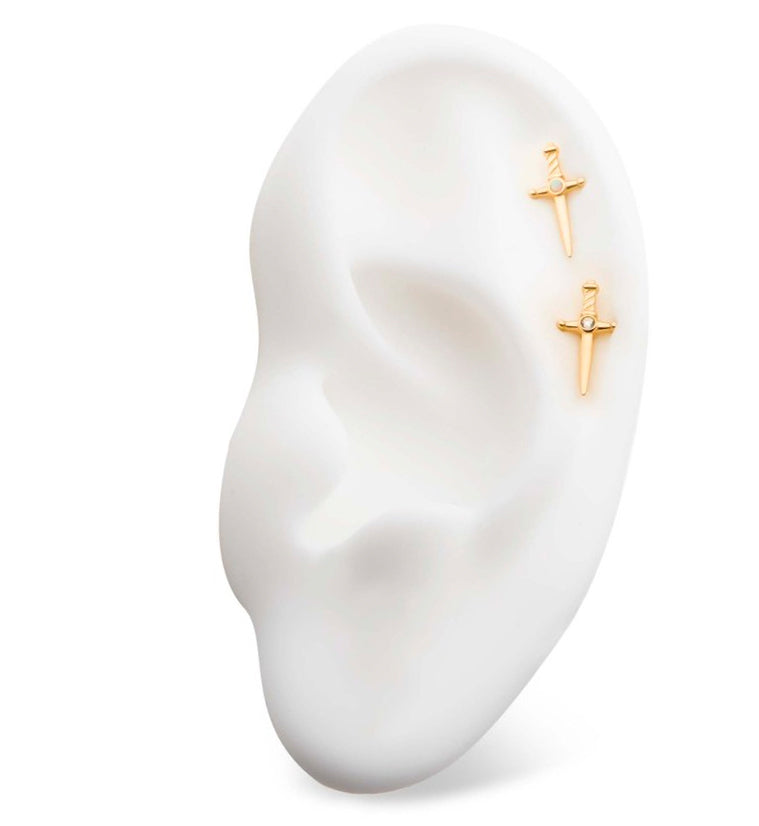 14kt Gold Sword White Opalite Threadless Top