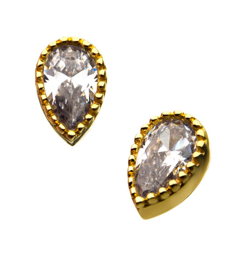 14kt Gold Teardrop CZ Threadless Top