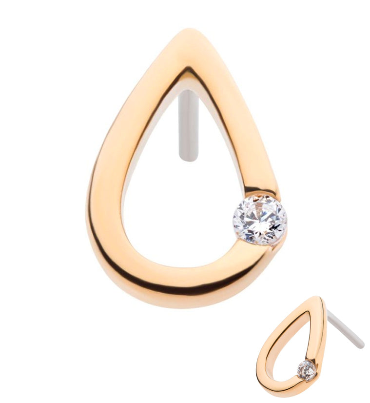14kt Gold Teardrop Clear CZ Threadless Top