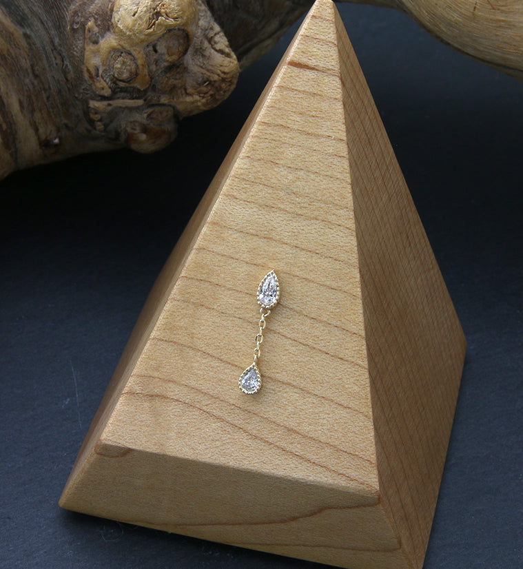 14kt Gold Teardrop Dangle CZ Threadless Top