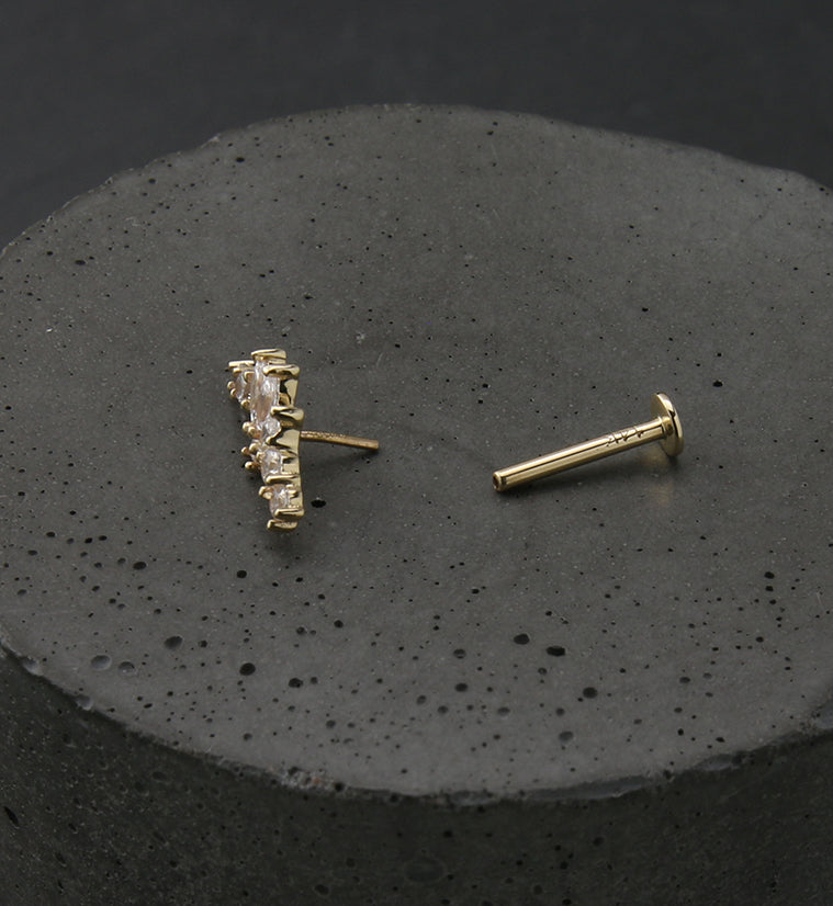 14kt Gold Tiara CZ Threadless Labret