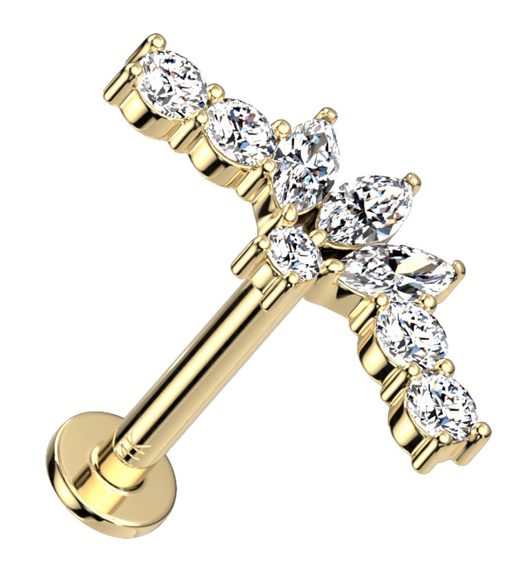14kt Gold Tiara CZ Threadless Labret