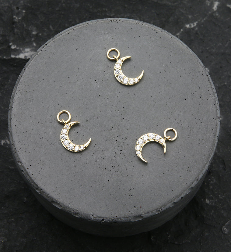 14kt Gold Tip Crescent Clear CZ Charm