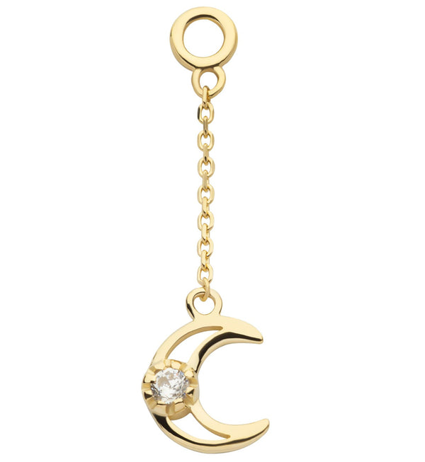 14kt Gold Trace Half Moon Clear CZ Dangle Chain Charm
