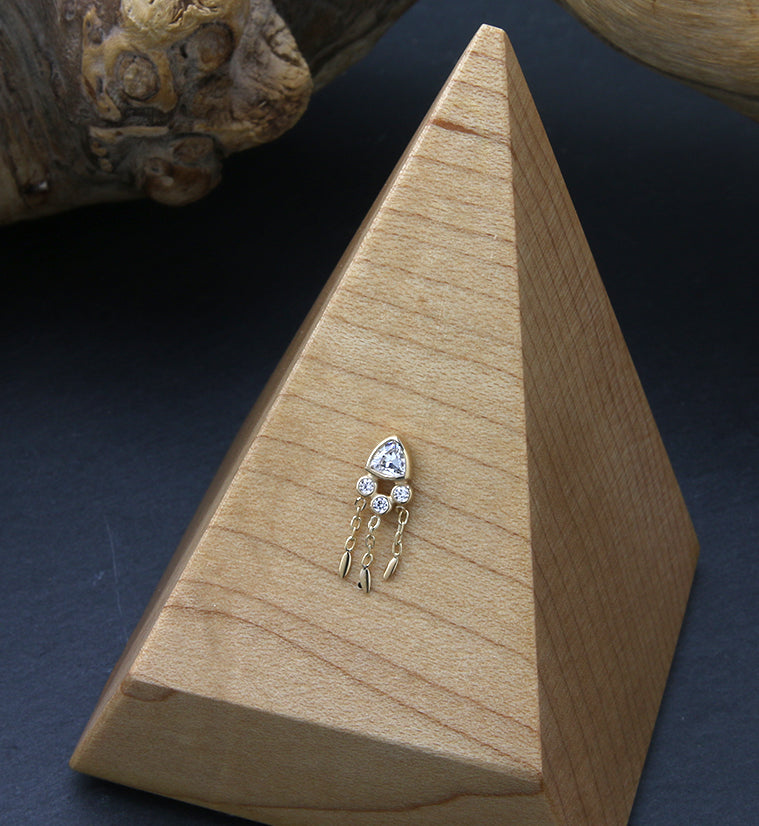 14kt Gold Triangle CZ Triple Dangle Threadless Top