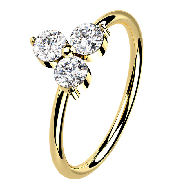 14kt Gold Trinity Clear CZ Hoop Ring