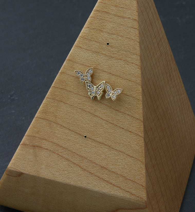 14kt Gold Triple Butterfly CZ Threadless Top