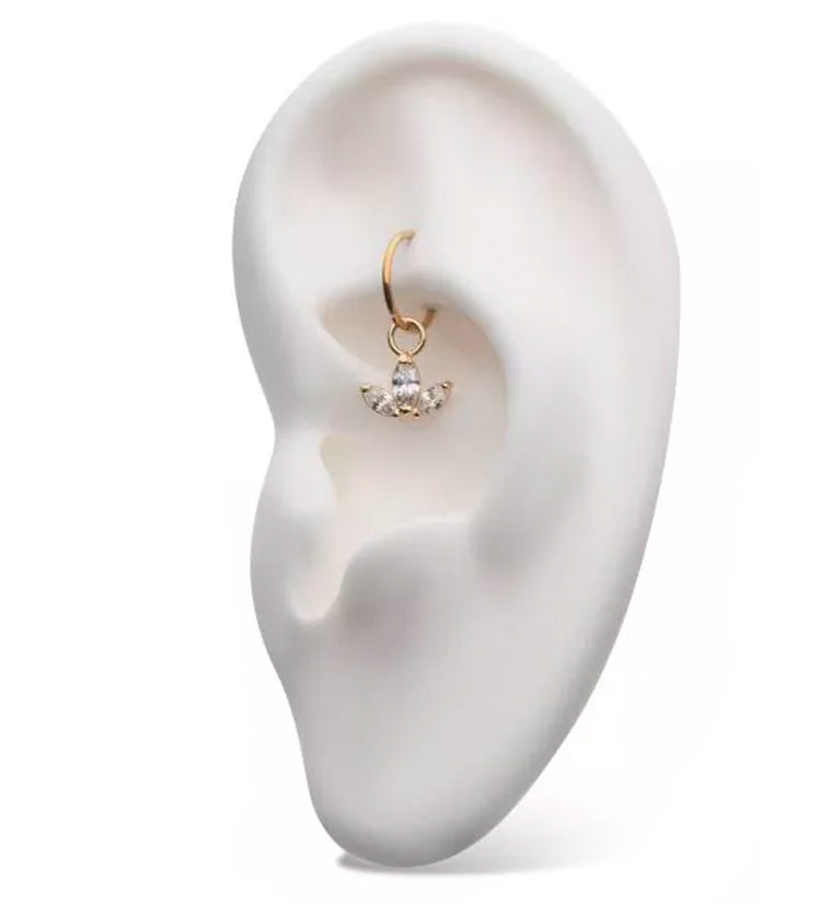 14kt Gold Triple Petal Clear CZ Charm