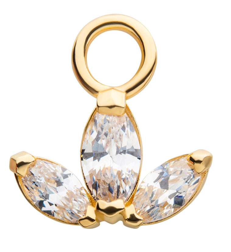 14kt Gold Triple Petal Clear CZ Charm