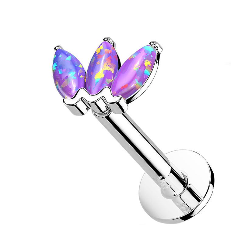 14kt Gold Triple Purple Opal Threadless Labret