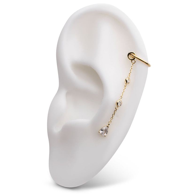 14kt Gold Triple Tier Teardrop CZ Dangle Chain Charm
