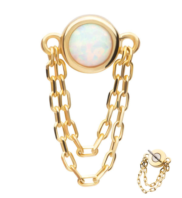 14kt Gold White Opalite Double Dangle Chain Threadless Top