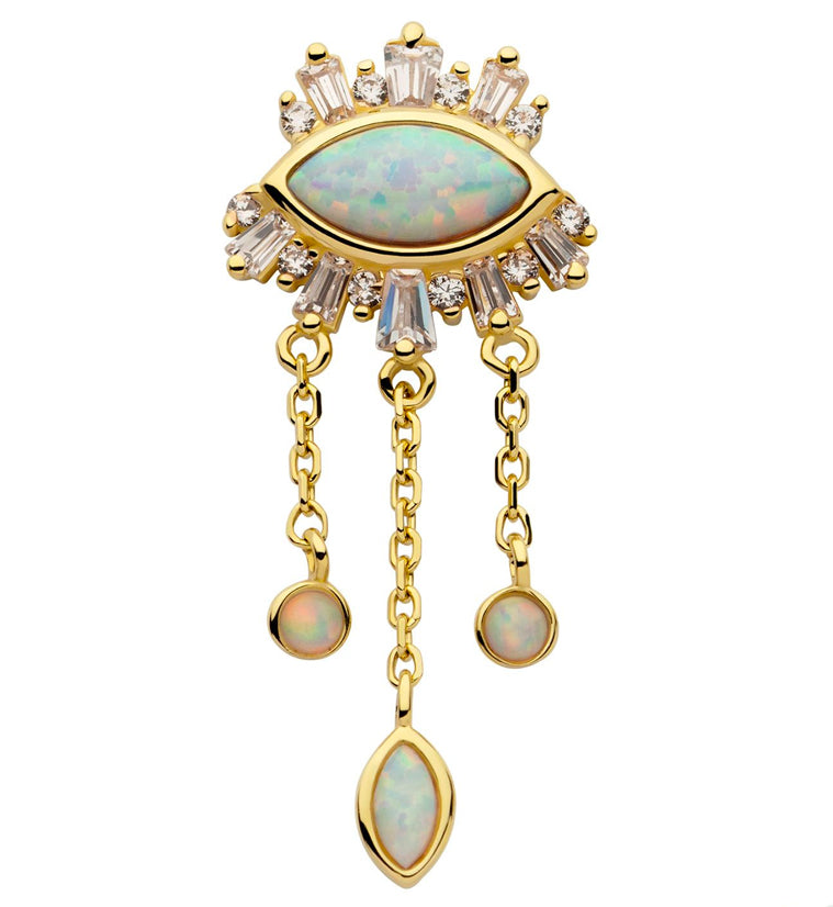 14kt Gold White Opalite Evil Eye Dangle Threadless Top