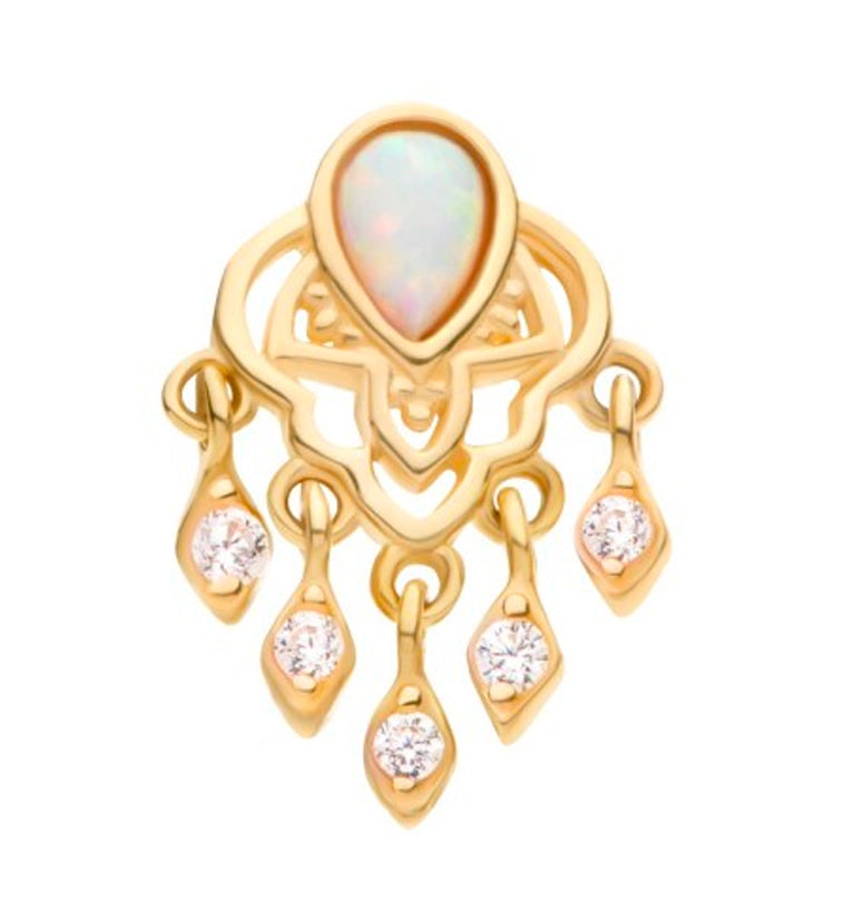 14kt Gold White Opalite Teardrop and Dangle CZ Threadless Top