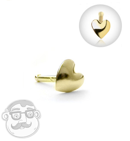 20G 14kt Gold Heart Nose Stud Ring