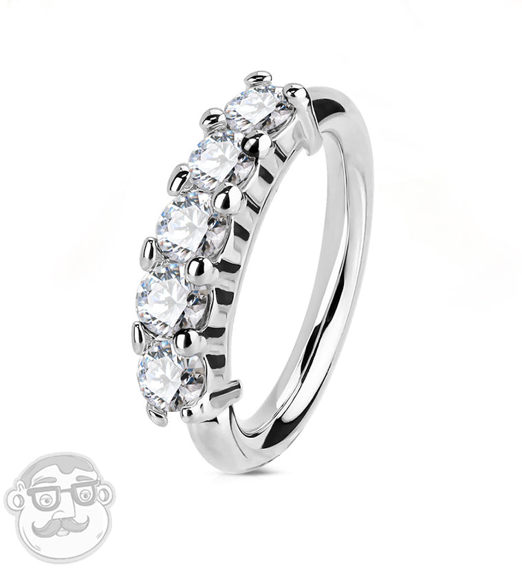 14kt White Gold Quinary CZ Steel Hoop Ring