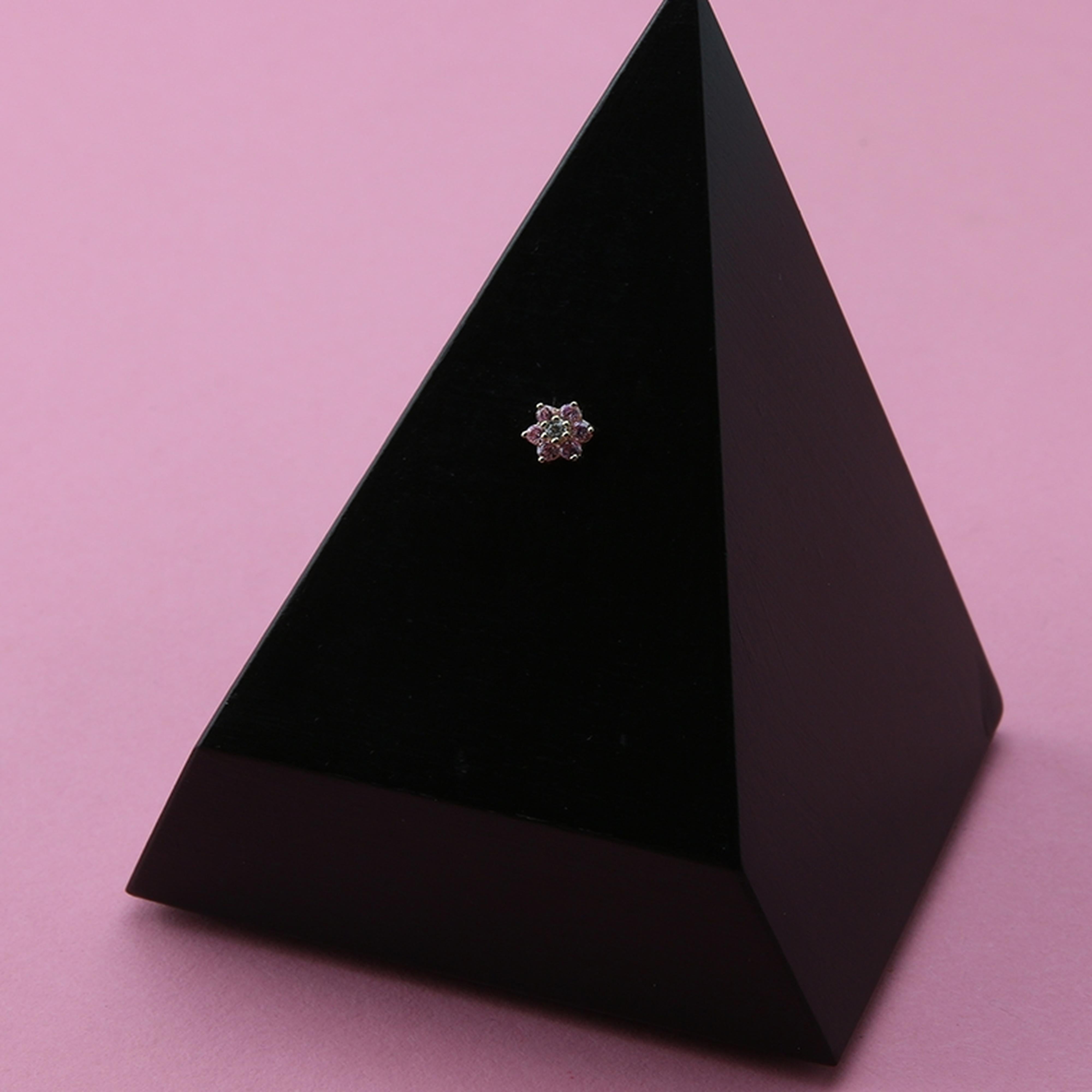 14kt Gold Pink & Clear CZ Flower Threadless Top