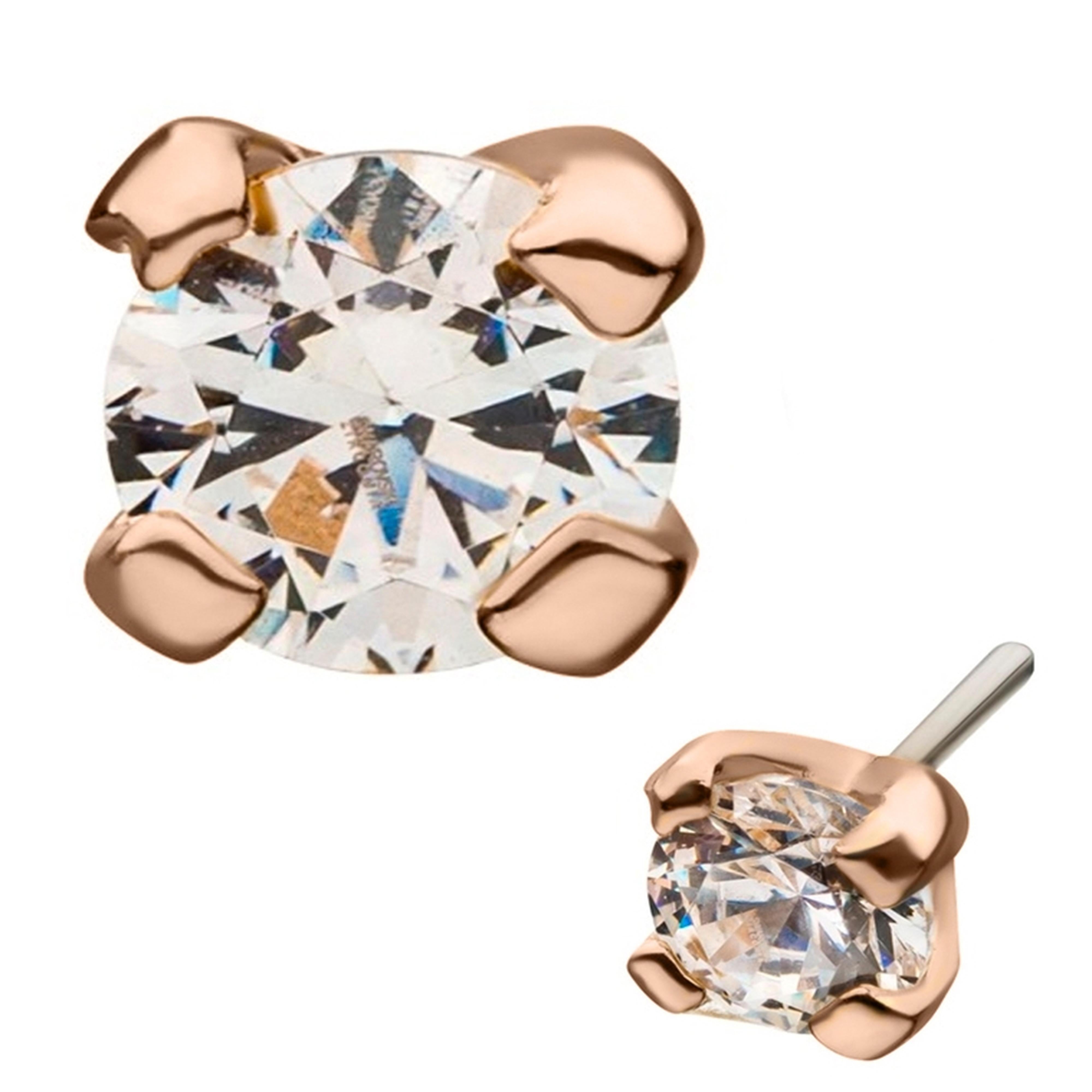 14kt Rose Gold CZ Prong Threadless Top