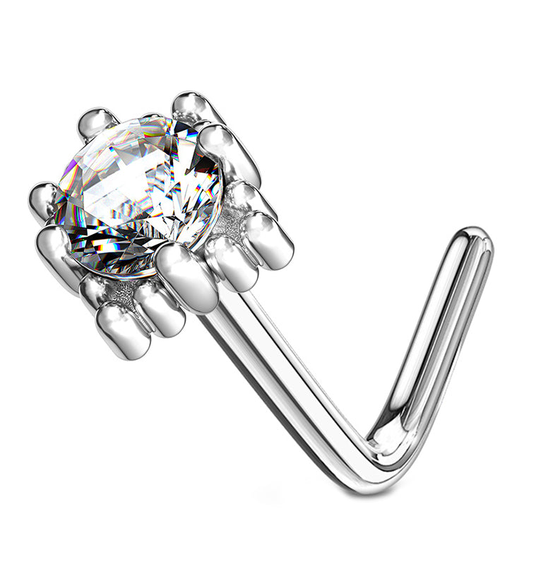 14kt White Gold Crate Clear CZ L Bend Nose Ring