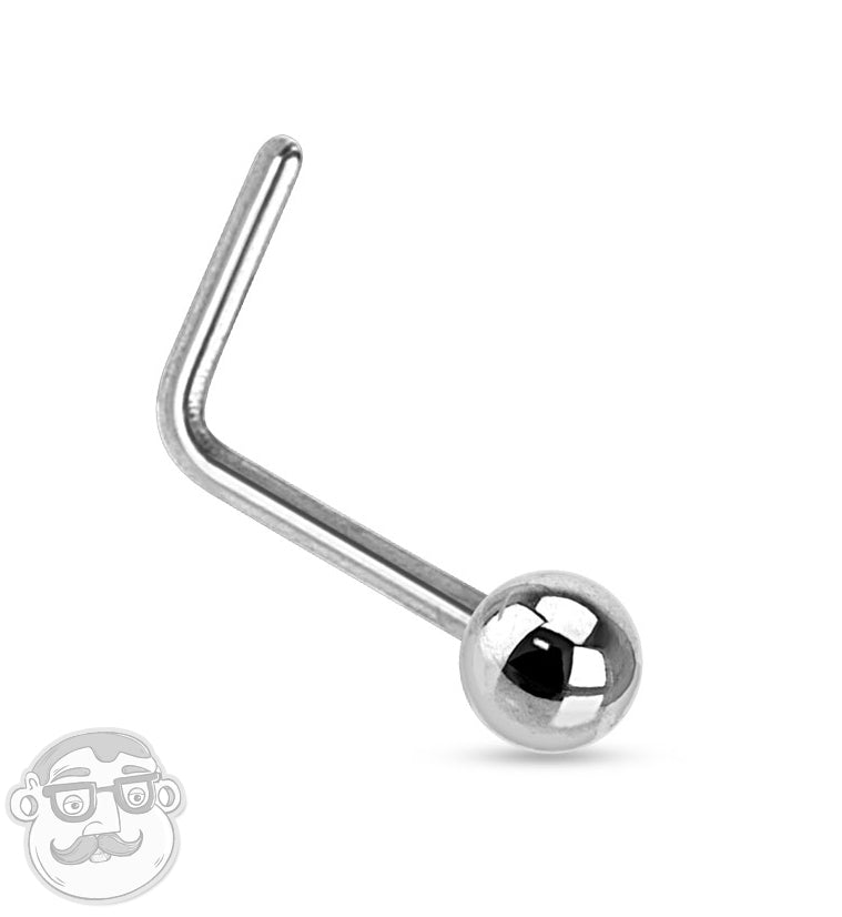 14kt White Gold L Bend Ball Top Nose Ring