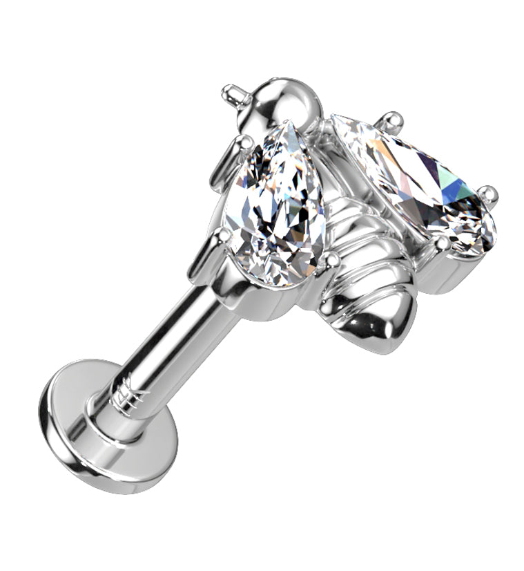 14kt White Gold Bee CZ Threadless Labret