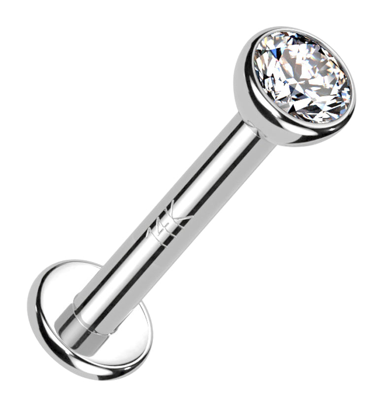 14kt White Gold Bezel CZ Internally Threaded Labret