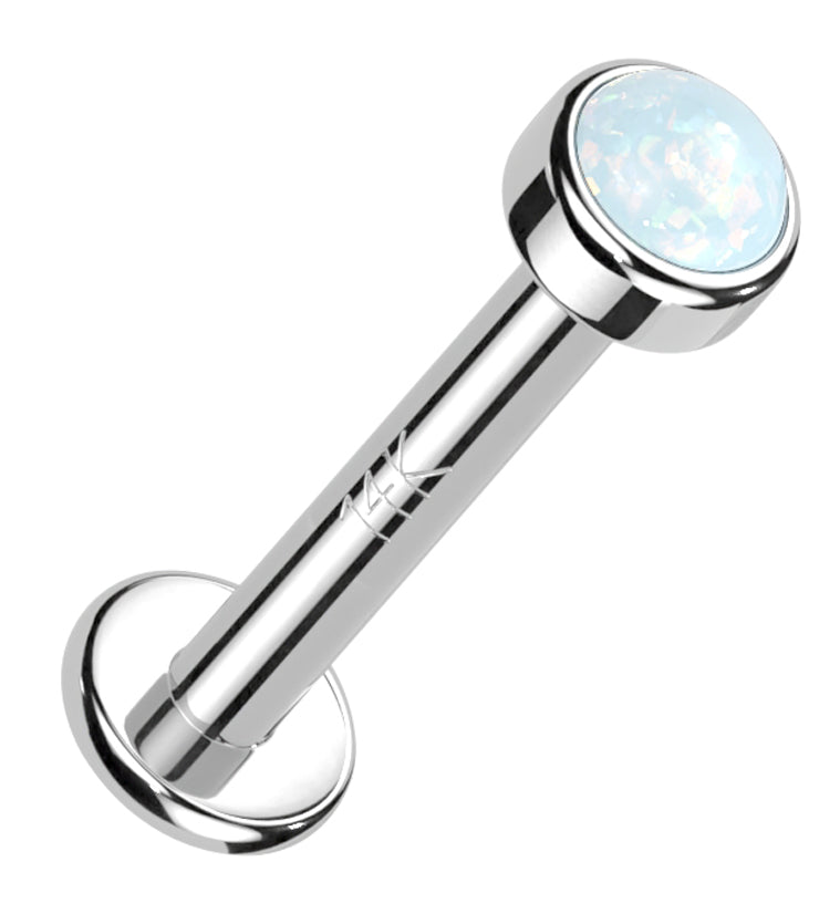 14kt White Gold Bezel White Opalite Internally Threaded Labret