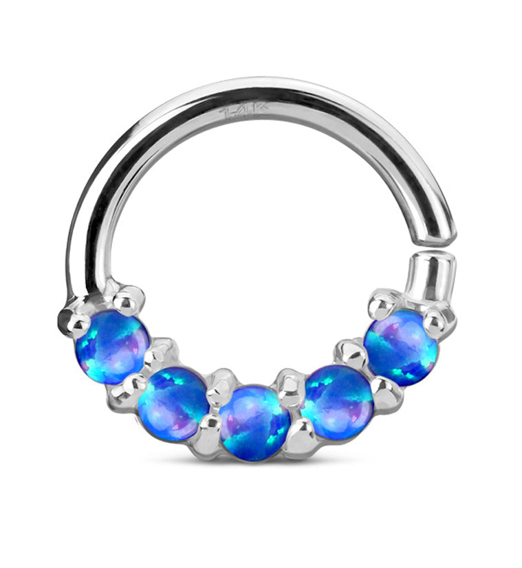 14kt White Gold Blue Opalite Line Septum / Cartilage Ring