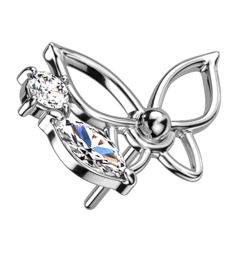 14kt White Gold Butterfly Trace CZ Threadless Top