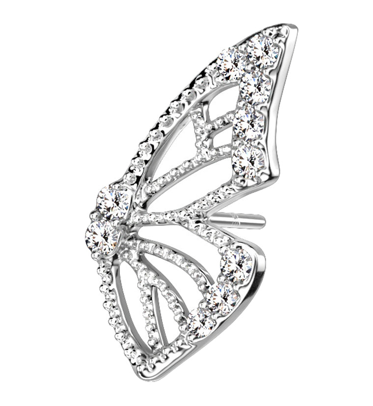 14kt White Gold Butterfly Wing CZ Threadless Top