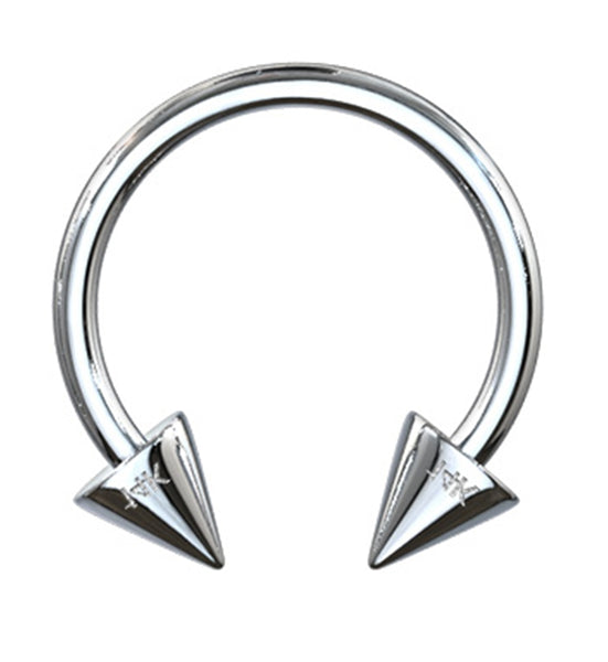 14kt White Gold Spiked Circular Barbell display picture 3