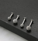 14kt White Gold Clear CZ Ball Labret