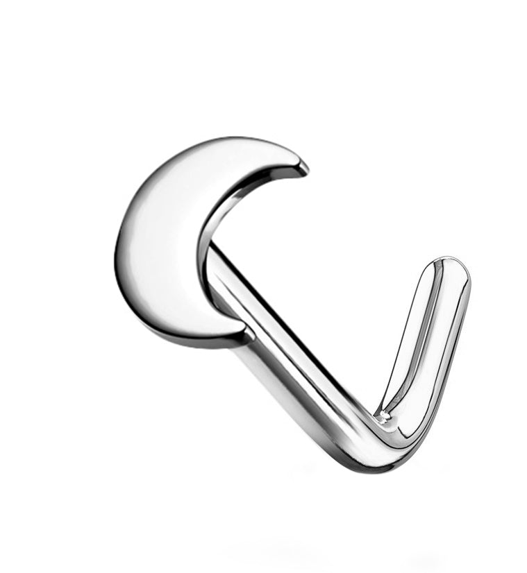 20G 14kt White Gold Crescent Moon L Shaped Nose Ring