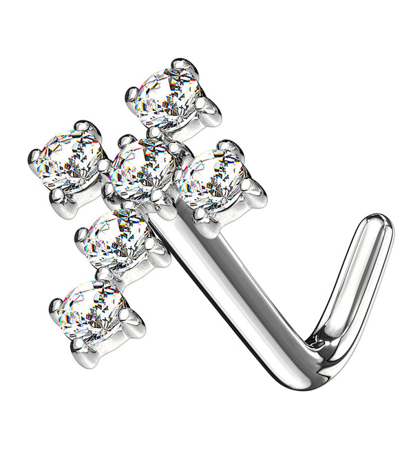 14kt White Gold Cross Clear CZ L Bend Nose Ring