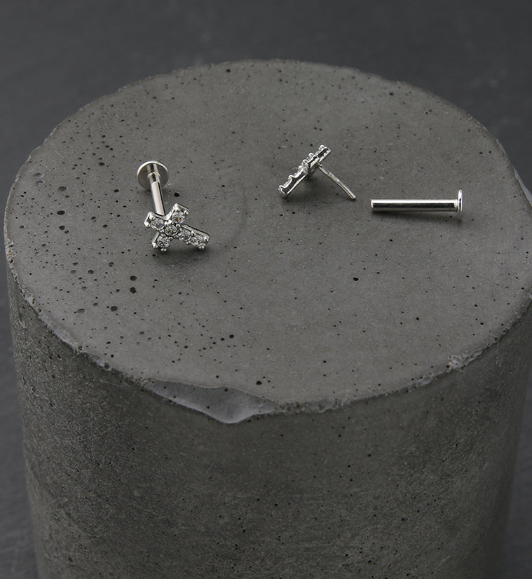 14kt White Gold Cross CZ Threadless Labret