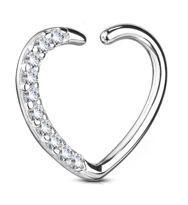 16G 14kt White Gold Heart CZ Daith Cartilage Ring