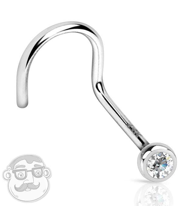 14kt White Gold CZ Nose Screw Ring
