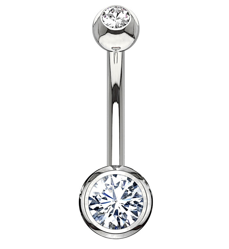 14kt White Gold Bezel CZ Belly Button Ring
