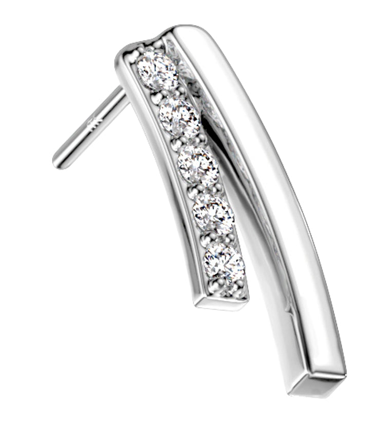 14kt White Gold Dual Curve CZ Threadless Top