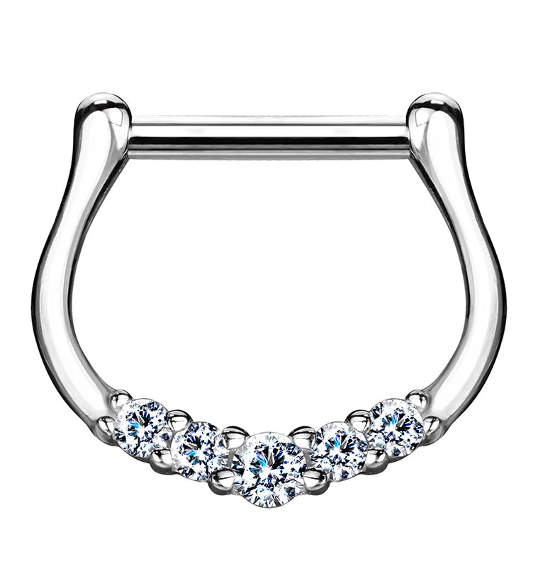 16G 14kt White Gold Clear 5 Gem Hinged Clicker