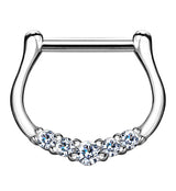 16G 14kt White Gold Clear 5 Gem Hinged Clicker